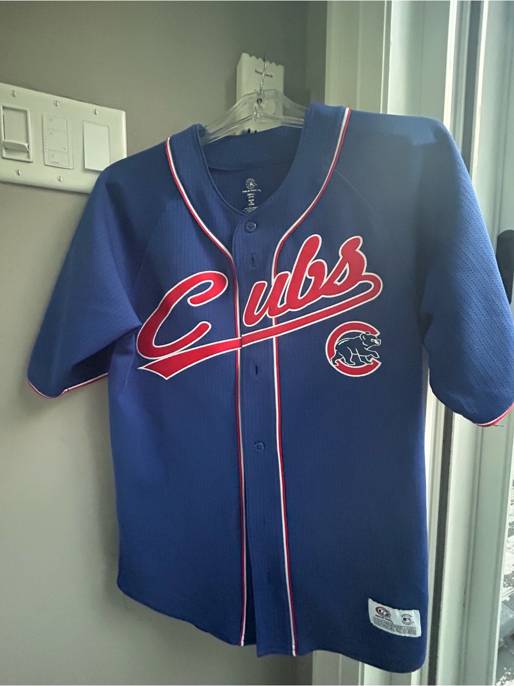 Chicago Cubs Baseball Jersey Blue with Red Script Detail